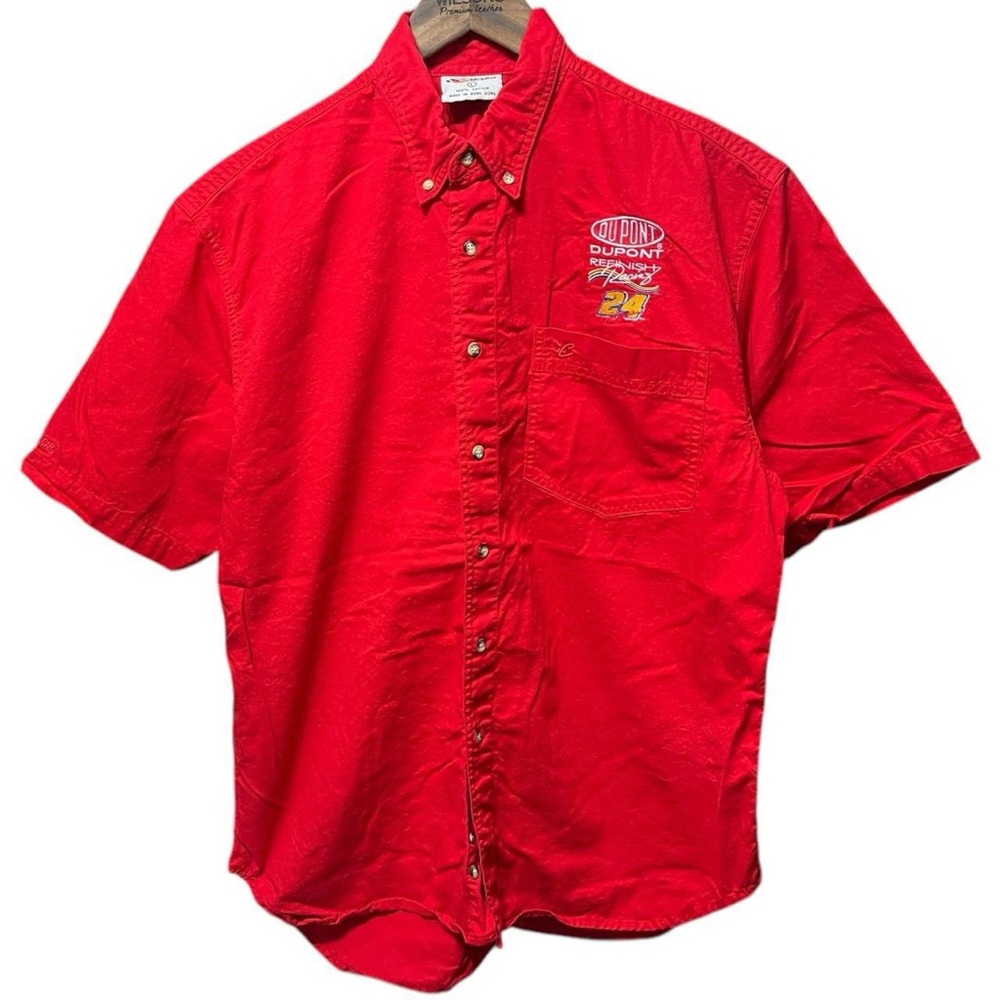 vintage 90s Jeff Gordon racing 24 car graphic button up front pocket NASCAR top